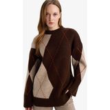 DeFacto Regular Fit Bisiklet Yaka Baklava Desenli Triko Kazak Tunik G0711AX25WN - Kahve-BN341 - 2XL