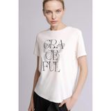 DeFacto Regular Fit Bisiklet Yaka Baskılı Kısa Kollu Tişört, 2XL, H6516AX26SM, Ekru-ER105, Kadın