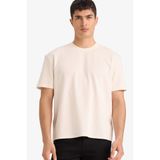 DeFacto Regular Fit Bisiklet Yaka Çapraz Dokuma Kısa Kollu Tişört, XS, D7912AX26SP, Ekru-ER137, Erkek