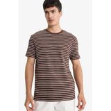DeFacto Regular Fit Bisiklet Yaka Çizgili Kısa Kollu Tişört, S, E8198AX25AU, Kahve-BN539, Erkek