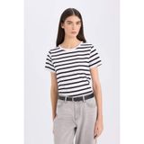 DeFacto Regular Fit Bisiklet Yaka Çizgili Kısa Kollu Tişört, XS, C2612AX25SP, Siyah, Kadın