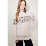 DeFacto Regular Fit Bisiklet Yaka Desenli Triko Kazak Tunik, XL, G6341AX25WN, Ekru-ER218, Kadın