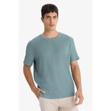 DeFacto Regular Fit Bisiklet Yaka Dokulu Kısa Kollu Tişört, S, F8480AX25AU, Yeşil-GN1083, Erkek