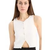 DeFacto Regular Fit Bisiklet Yaka Düğmeli Beyaz Triko Yelek, L, Regular Fit Bisiklet Yaka Düğmeli Triko Yelek, Beyaz-WT34, Kadın