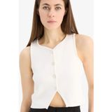 DeFacto Regular Fit Bisiklet Yaka Düğmeli Beyaz Triko Yelek, XS, Regular Fit Bisiklet Yaka Düğmeli Triko Yelek, Beyaz-WT34, Kadın