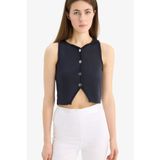 DeFacto Regular Fit Bisiklet Yaka Düğmeli Siyah Triko Yelek E0990AX25SM, XS, Regular Fit Bisiklet Yaka Düğmeli Triko Yelek, Lacivert-NV42, Kadın