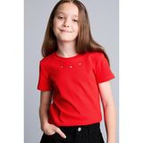 DeFacto Regular Fit Bisiklet Yaka Fitilli Kaşkorse Kısa Kollu Tişört Kız Çocuk H8345A826HS - Kırmızı-RD56 - 9 - 10 Yaş