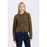 Defacto Regular Fit Bisiklet Yaka Hırka, 2XL, D9772AX24WN, Haki-KH438, Kadın, XXL