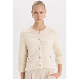 DeFacto Regular Fit Bisiklet Yaka Hırka, L, D3304AX24WN, Ekru-ER105, Kadın