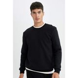 DeFacto Regular Fit Bisiklet Yaka Kalın Basic Düz Sweatshirt, S, T3777AZ24AU, Siyah, erkek