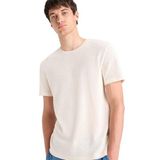 DeFacto Regular Fit Bisiklet Yaka Kısa Kollu Triko Görünümlü Tişört, L, E3963AX25SM, Beyaz-WT46, Erkek