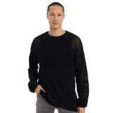 DeFacto Regular Fit Bisiklet Yaka Kroşe Delikli Triko Sweatshirt, L/XL, C0013AX23WN, Siyah-BK81, erkek