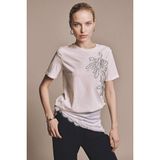 DeFacto Regular Fit Bisiklet Yaka Nakış Baskılı Penye Kısa Kollu Tişört, S, F6479AX26SP, Ekru-ER105, Kadın
