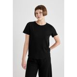 DeFacto Regular Fit Bisiklet Yaka Pijama Üstü, S, B6701AX24SP, Siyah-BK81, Kadın