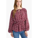 DeFacto Regular Fit Bisiklet Yaka Puantiyeli Uzun Kollu Bluz, XL, E9920AX25AU, Bordo, Kadın