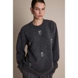 DeFacto Regular Fit Bisiklet Yaka Taşlı Triko Kazak Tunik, 2XL, F6298AX25WN, Antrasit-AR193, Kadın