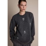 DeFacto Regular Fit Bisiklet Yaka Taşlı Triko Kazak Tunik, M, F6298AX25WN, Antrasit-AR193, Kadın