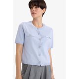 DeFacto Regular Fit Bisiklet Yaka Triko Hırka, L, G0698AX25AU, Mavi-BE491, Kadın