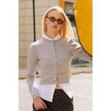 DeFacto Regular Fit Bisiklet Yaka Triko Hırka, M, A2076AX25WN, Gri-GR253, Kadın