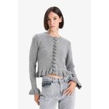 DeFacto Regular Fit Bisiklet Yaka Triko Hırka, XL, F3888AX25WN, Gri-GR277, Kadın