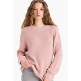 DeFacto Regular Fit Bisiklet Yaka Triko Kazak, L, H6905AZ25WN, Pembe-PN402, Kadın