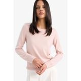DeFacto Regular Fit Bisiklet Yaka Triko Kazak, M, F7091AZ25WN, Pembe-PN638, Kadın