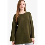 DeFacto Regular Fit Bisiklet Yaka Triko Kazak Tunik, L, G6810AX25CW, Haki-KH353, Kadın