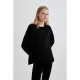 DeFacto Regular Fit Bisiklet Yaka Uzun Kollu Casual Pijama Üstü, XL, C3556AX24SP, Siyah-BK81, kadın