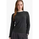 DeFacto Regular Fit Bisiklet Yaka Uzun Kollu Tişört Tunik, S, G5061AX25WN, Antrasit-AR212, Kadın