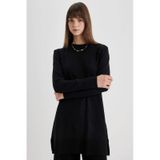 DeFacto Regular Fit Bisiklet Yaka Yırtmaçlı Basic Düz Triko Kazak Tunik H3431AZ24AUBK27