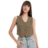 DeFacto Regular Fit Blazer Yelek V Yaka Düğmeli Yelek, 36, Regular Fit Blazer Yelek V Yaka Düğmeli, Haki-KH260, Kadın