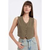 DeFacto Regular Fit Blazer Yelek V Yaka Düğmeli Yelek, 38, Regular Fit Blazer Yelek V Yaka Düğmeli, Haki-KH260, Kadın