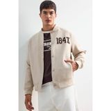 DeFacto Regular Fit Bomber Kolej Yaka Nakış Detaylı İç Cepli Çıtçıtlı Mont, XL, Bomber Kolej Yaka Nakış Detaylı Mont, Bej-BG359, Erkek