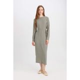 DeFacto Regular Fit Bürümcük Midi Elbise, M, D5024AX24AU, Haki-KH499, Kadın