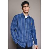DeFacto Regular Fit Cep Detaylı Çizgili Krep Uzun Kollu Gömlek, XS, B5277AX23WN, Lacivert-NV163, Erkek