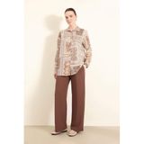 DeFacto Regular Fit Cepli Krep Geniş Paça Palazzo Pantolon, 36, E5759AX25SP, Kahve-BN519, Kadın