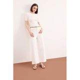 Defacto Regular Fit Cepli Yüksek Bel Kemerli Gabardin Pantolon, 34, F5933AX25SM, Ekru, Kadın