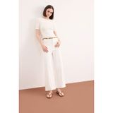 Defacto Regular Fit Cepli Yüksek Bel Kemerli Gabardin Pantolon, 36, F5933AX25SM, Ekru, Kadın