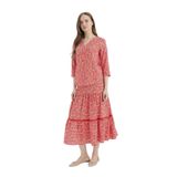DeFacto Regular Fit Çiçek Desenli Beli Lastikli Kiloş Midi Etek, 36, E5958AX25SP, Kırmızı-RD87, Kadın