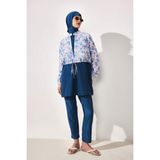 DeFacto Regular Fit Çiçekli 4'lü Burkini Mayo G7443AX26HS - Mavi-BE376