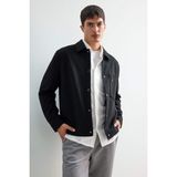 DeFacto Regular Fit Çıtçıtlı Nakış Detaylı Örme Gömlek Ceket E9272AX25AU - Siyah-BK27 - 2XL