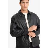 Defacto Regular Fit Çıtçıtlı Suni Deri Ceket Mont F9779ax25wnbk27 Siyah
