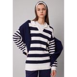 Defacto Regular Fit Çizgili Polo Yaka Tişört Tunik C2850AX24SPNV243 Lacivert