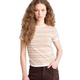 DeFacto Regular Fit Çizgili Ribana Tişört, S, G9545AX26SP, Bej-BG123, Kadın