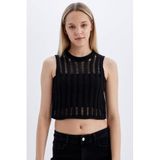 DeFacto Regular Fit Crop Bisiklet Yaka Kroşe Atlet, L, D1982AX24SM, Siyah-BK56, Kadın