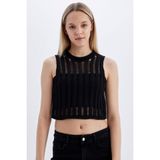 DeFacto Regular Fit Crop Bisiklet Yaka Kroşe Atlet, M, D1982AX24SM, Siyah-BK56, Kadın