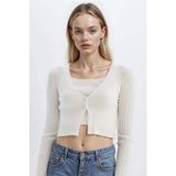 Defacto Regular Fit Crop Triko Hırka, L, A2076AX24AU, Ekru, Kadın