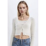 Defacto Regular Fit Crop Triko Hırka, M, A2076AX24AU, Ekru, Kadın