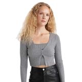 DeFacto Regular Fit Crop V Yaka Triko Hırka, S, A2076AX24AU, Gri-GR210, Kadın