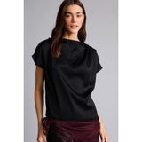 DeFacto Regular Fit Degaje Yaka Saten Kısa Kollu Bluz, M, H5422AX26SP, Siyah-BK27, Kadın